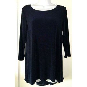 CHICO'S TRAVELERS Small/0 Navy Acetate 3/4" SL Tunic w/ Back Satin Kick Pleat